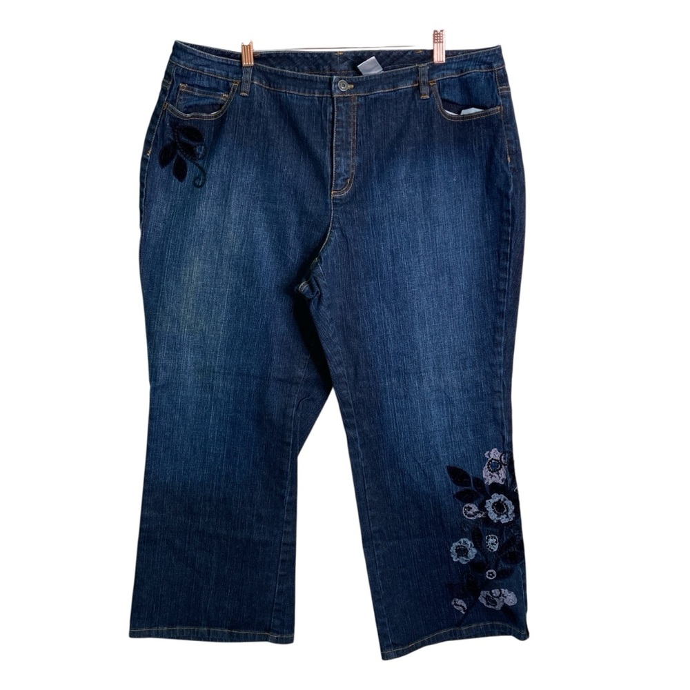 Talbots Embroidered Floral Stretch High Rise Dark Wash Denim Jeans (Size 20WP)‎